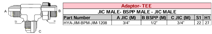 Adaptor - TEE - JIC (M) x BSPP (M) x JIC (M)