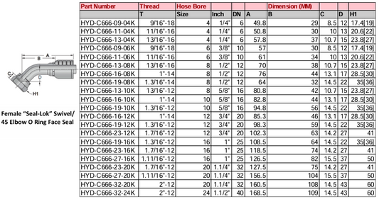 Female "Seal-Lok" Swivel/45° Elbow O Ring Face Seal