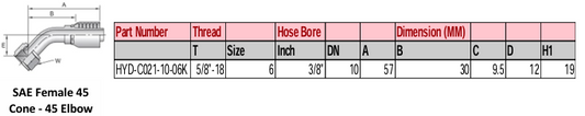 SAE Female 45 Cone - 45° Elbow