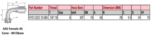 SAE Female 45 Cone - 90° Elbow