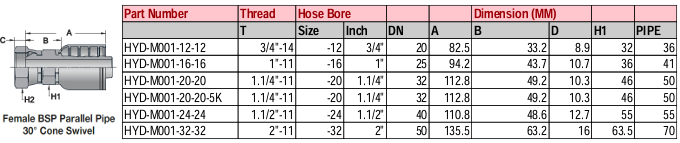 Female BSP Parallel Pipe 30° Cone Swivel - M Series