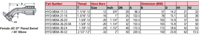 Female JIC 37° Flared Swivel - 45° Elbow - M Series