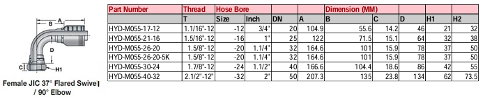 Female JIC 37° Flared Swivel - 90° Elbow - M Series
