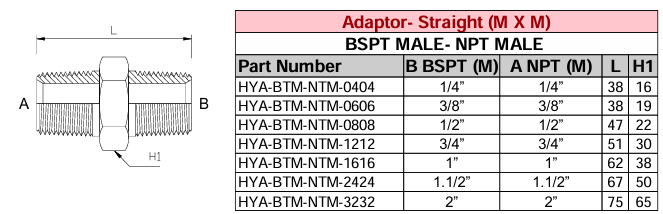 Adaptor - Straight (M X M) BSPT - NPT