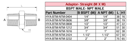 Adaptor - Straight (M X M) BSPT - NPT