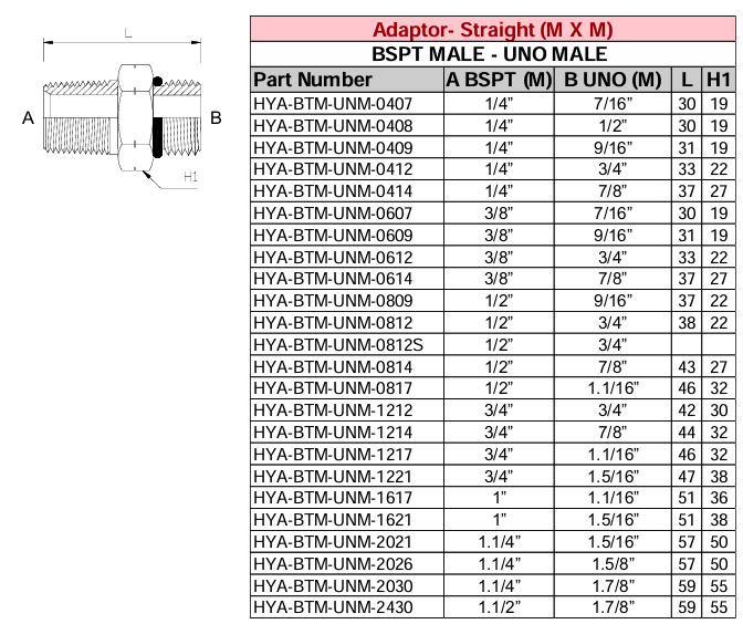 Adaptor - Straight (M X M) BSPT - UNO
