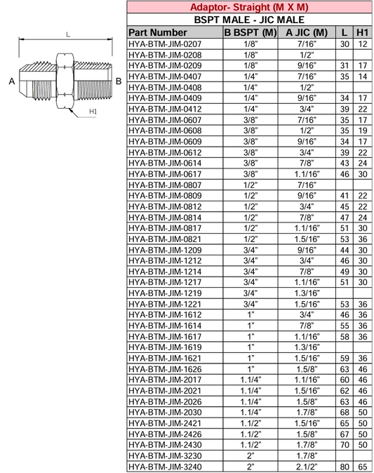 Adaptor - Straight (M X M) BSPT - JIC