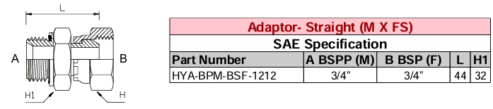Adaptor - Straight (M X FS) BSPP - BSP - SAE Specification