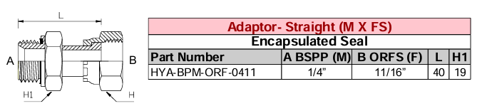 Adaptor - Straight (M X FS) BSPP - ORFS - Encapsulated Seal