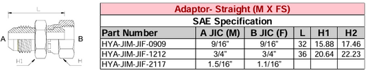 Adaptor - Straight (M X FS) JIC - JIC - SAE Specification
