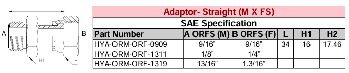 Adaptor - Straight (M X FS) ORFS - ORFS - SAE Specification