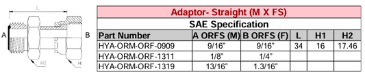 Adaptor - Straight (M X FS) ORFS - ORFS - SAE Specification