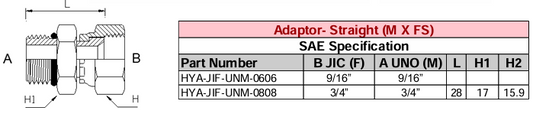 Adaptor - Straight (M X FS) JIC - UNO - SAE Specification