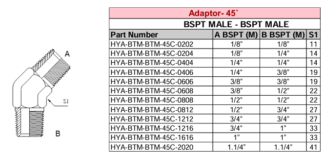 Adaptor - 45° BSPT MALE - BSPT MALE