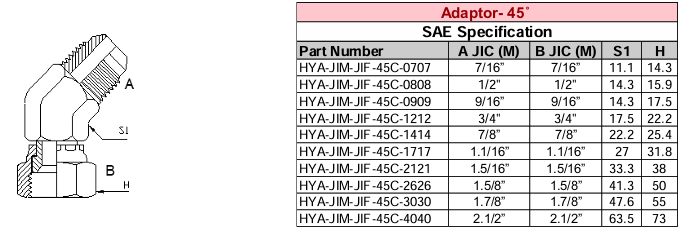 Adaptor - 45° - SAE Specification - JIC M x JIC M