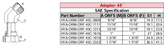 Adaptor - 45° - SAE Specification - ORFS M x ORFS F