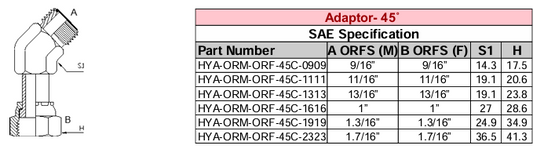 Adaptor - 45° - SAE Specification - ORFS M x ORFS F