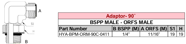 Adaptor - 90° - BSPP MALE x ORFS MALE