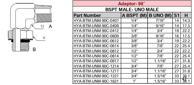 Adaptor - 90° - BSPT MALE x UNO MALE