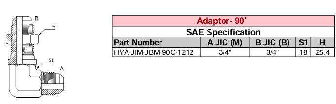 Adaptor - 90° - SAE Specification - JIC MALE x JIC Bulkhead MALE