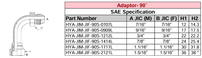 Adaptor - 90° L - SAE Specification - JIC MALE x JIC FEMALE