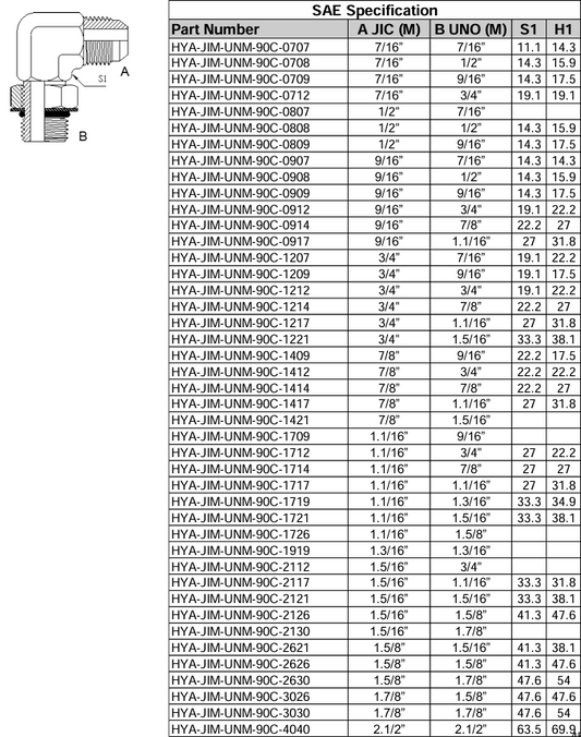 Adaptor - 90° SAE Specification - JIC MALE x UNO MALE