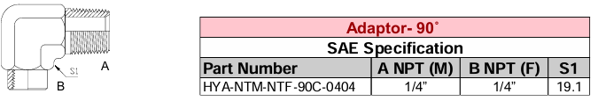 Adaptor - 90° SAE Specification - NPT MALE x NPT FEMALE