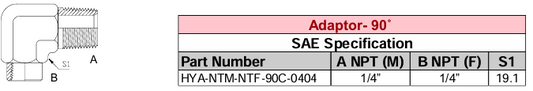 Adaptor - 90° SAE Specification - NPT MALE x NPT FEMALE
