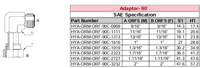 Adaptor - 90° SAE Specification - ORFS MALE x ORFS FEMALE