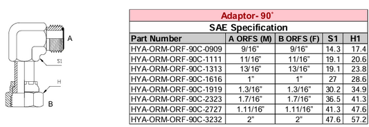 Adaptor - 90° SAE Specification - ORFS MALE x ORFS FEMALE