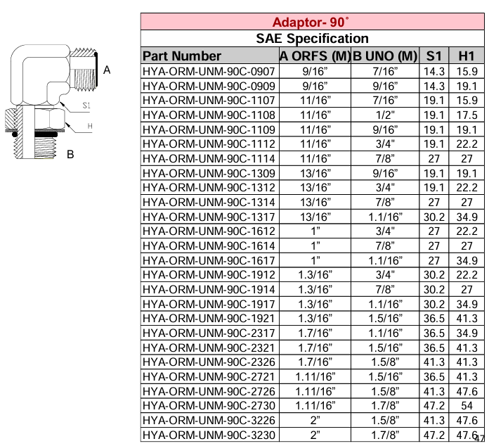 Adaptor - 90° SAE - Specification ORFS MALE x UNO MALE