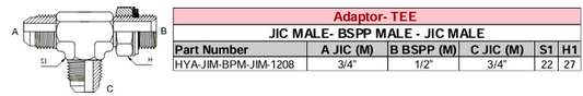 Adaptor - TEE - JIC (M) x BSPP (M) x JIC (M)