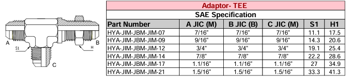 Adaptor - TEE - SAE Specification - JIC (M) x JIC (M) x JIC (M)