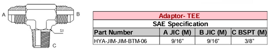 Adaptor - TEE - SAE Specification - JIC (M) x JIC (M) x BSPT (M)