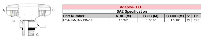 Adaptor - TEE - SAE Specification - JIC (M) x JIC (M) x UNO (M)