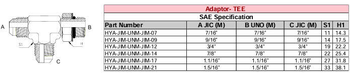 Adaptor - TEE - SAE Specification - JIC (M) x UNO (M) x JIC (M)