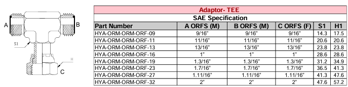 Adaptor - TEE - SAE Specification - ORFS (M) x ORFS (M) x ORFS (F)