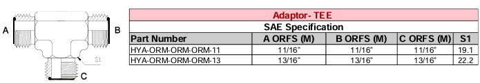 Adaptor - TEE - SAE Specification - ORFS (M) x ORFS (M) x ORFS (M)