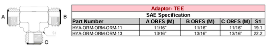 Adaptor - TEE - SAE Specification - ORFS (M) x ORFS (M) x ORFS (M)